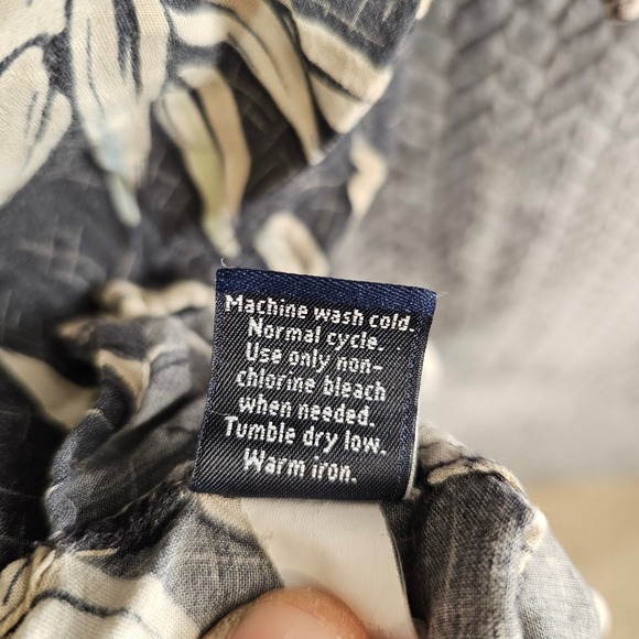 Mens Large Rayon Bamboo Print Hawaiian Camp Shirt Black Cream Croft & Barrow - Picture 6 of 8